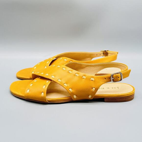 Jack Rogers Sandals Women 8 Yellow Leather Slingback Flat Cross Strap Whipstitch - Picture 5 of 13